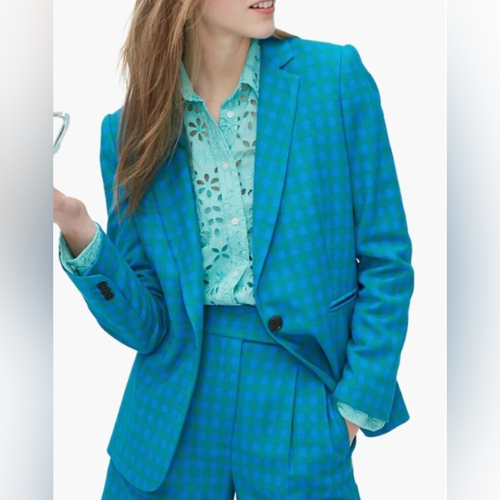 NWT $288 J. Crew Parke Gingham Plaid Single Breasted Blazer Preppy Blue  12